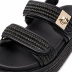 Deep Black Nerina Raffia Gladiator Sandals close-up detail