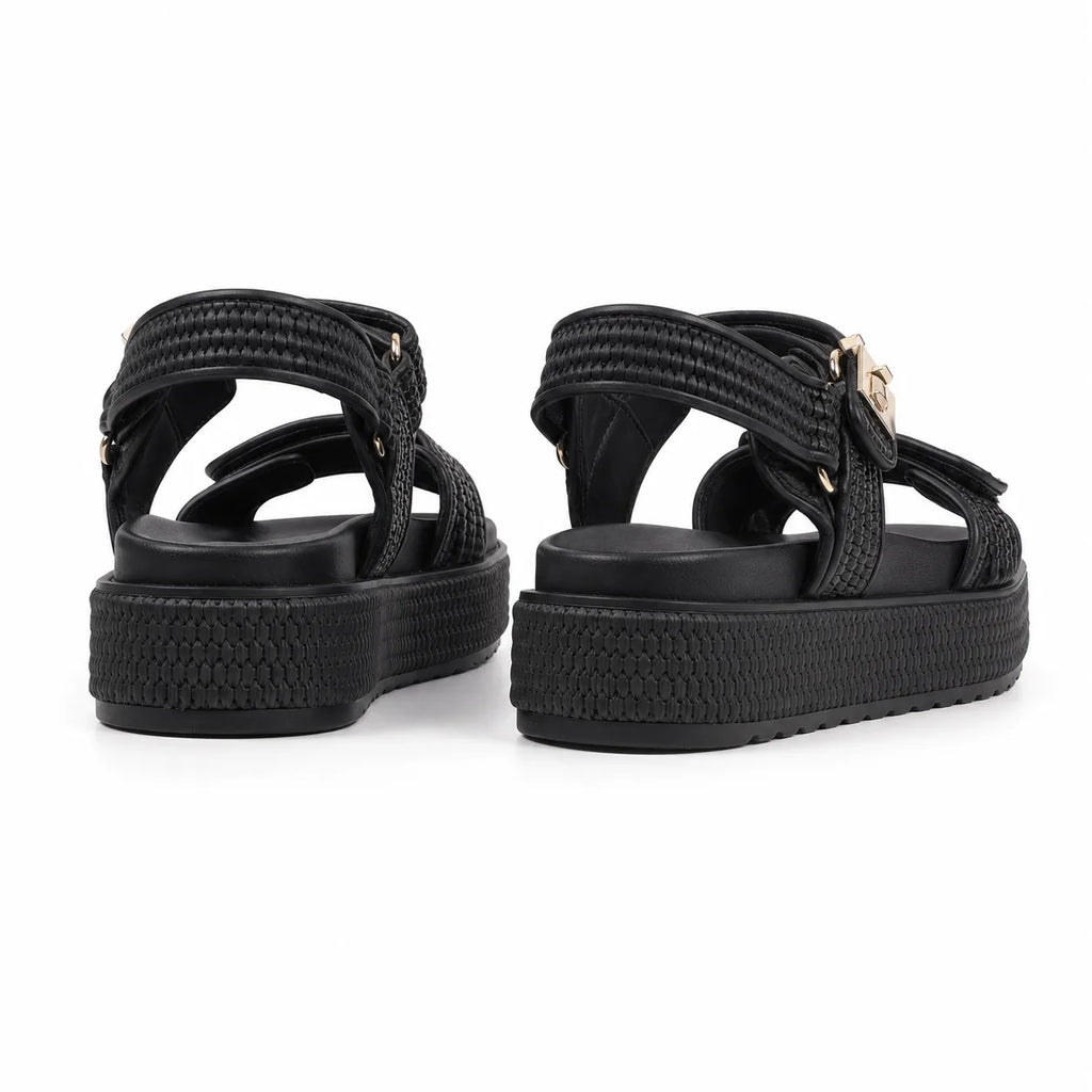 Deep Black Nerina Raffia Gladiator Sandals heel detail