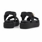 Deep Black Nerina Raffia Gladiator Sandals heel detail