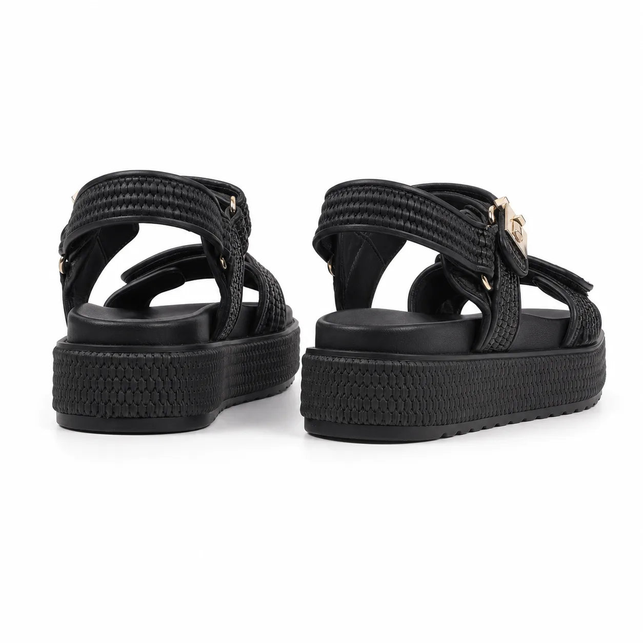 Deep Black Nerina Raffia Gladiator Sandals heel detail