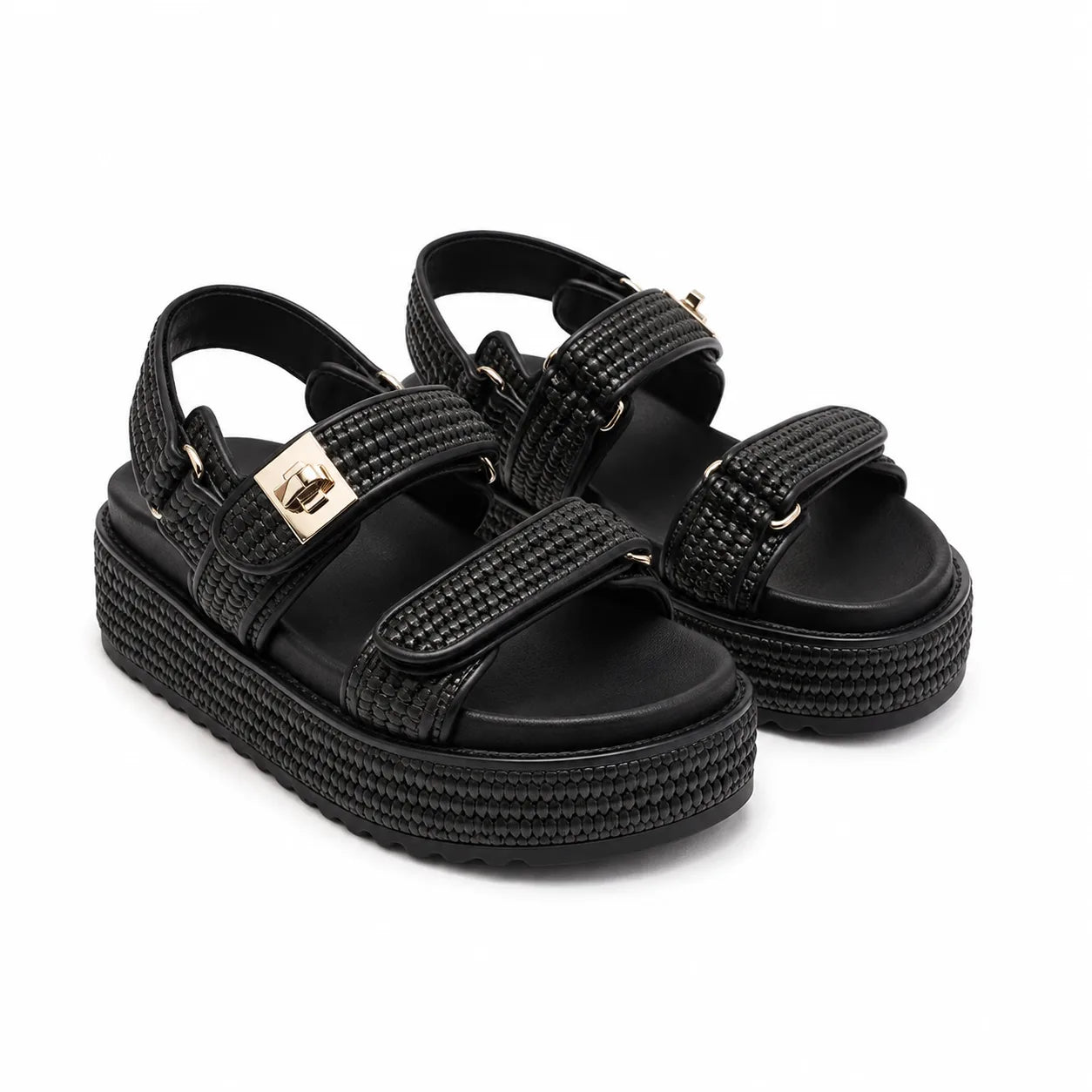 Deep Black Nerina Raffia Gladiator Sandals