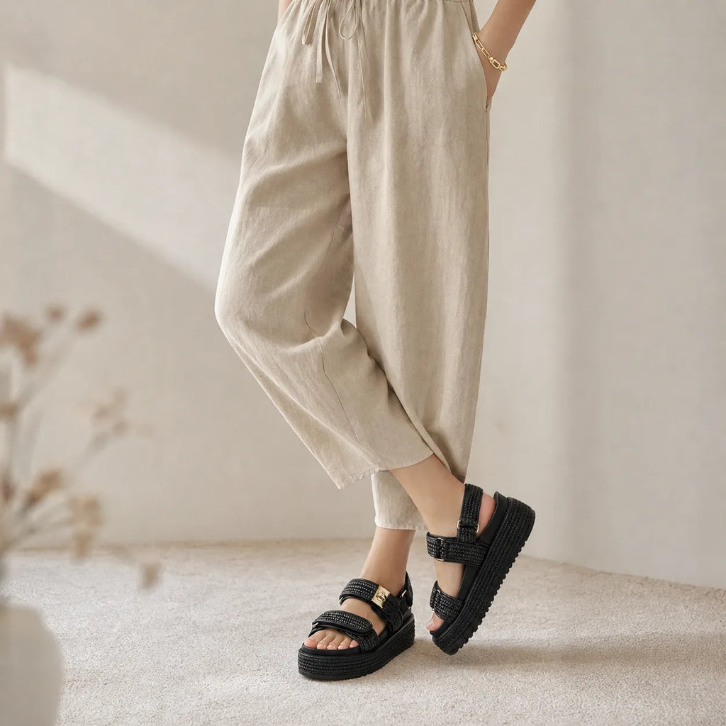 Deep Black Nerina Raffia Gladiator Sandals lifestyle scene