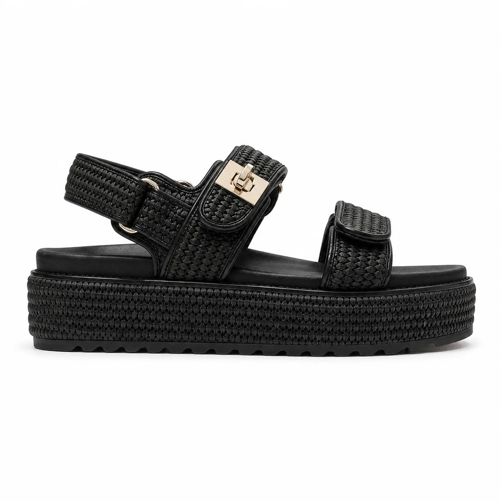 Deep Black Nerina Raffia Gladiator Sandals side view