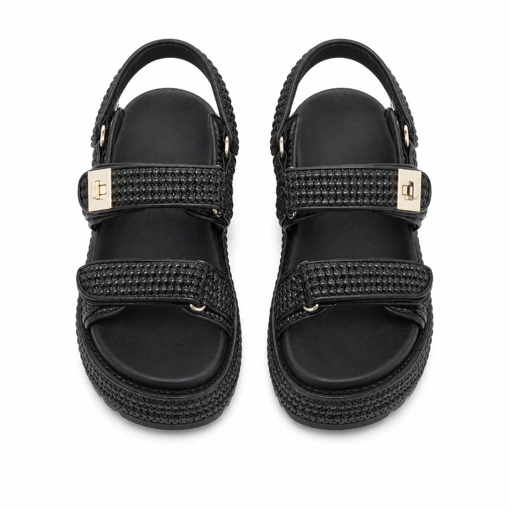Deep Black Nerina Raffia Gladiator Sandals top view