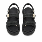 Deep Black Nerina Raffia Gladiator Sandals top view