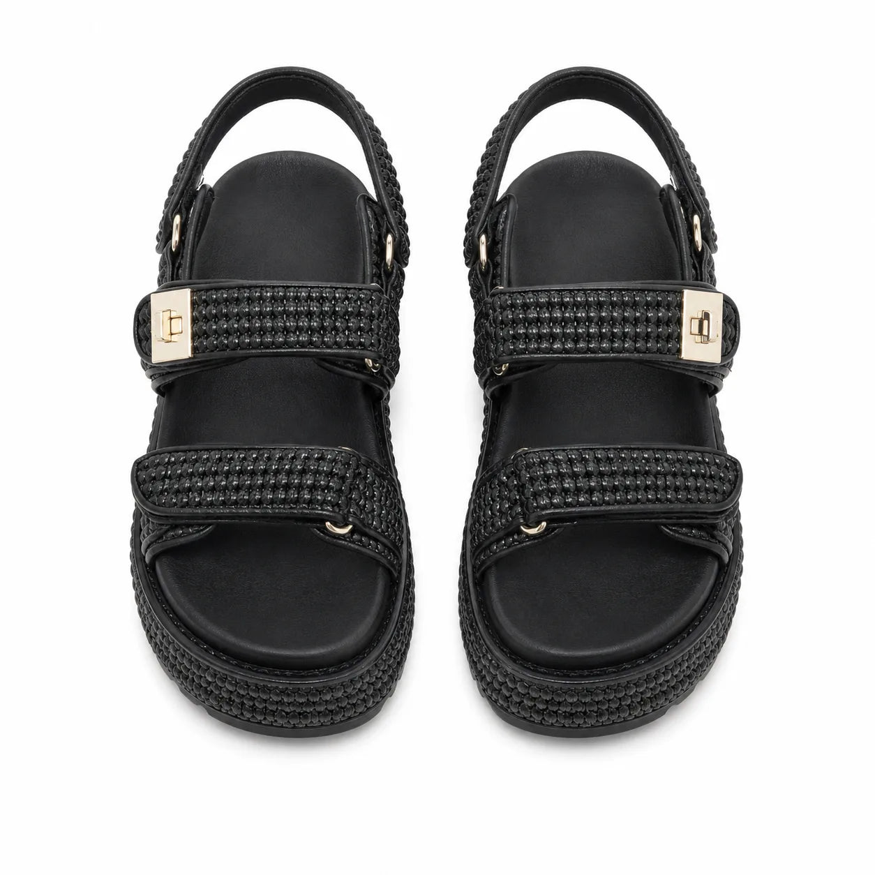 Deep Black Nerina Raffia Gladiator Sandals top view