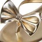 Warm Gold Luciana Bow Leather Slides close-up detail