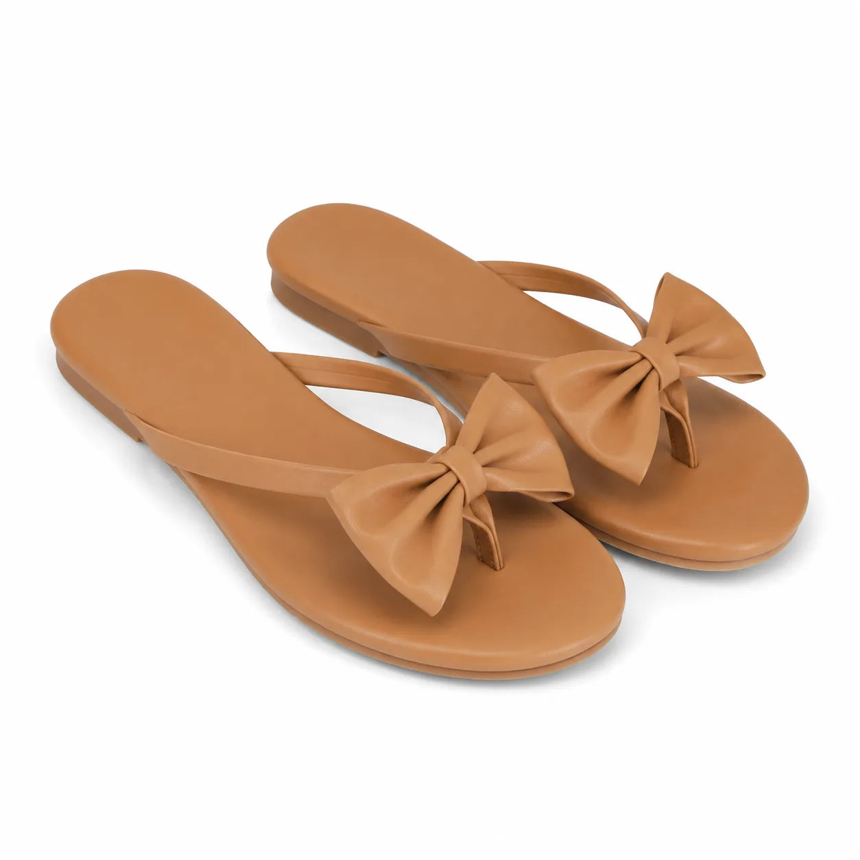 Warm Beige Luciana Bow Leather Slides