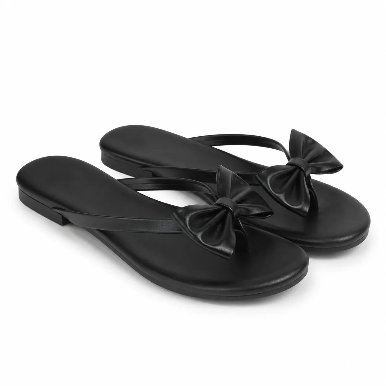 Deep Black Luciana Bow Leather Slides