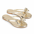 Warm Gold Luciana Bow Leather Slides