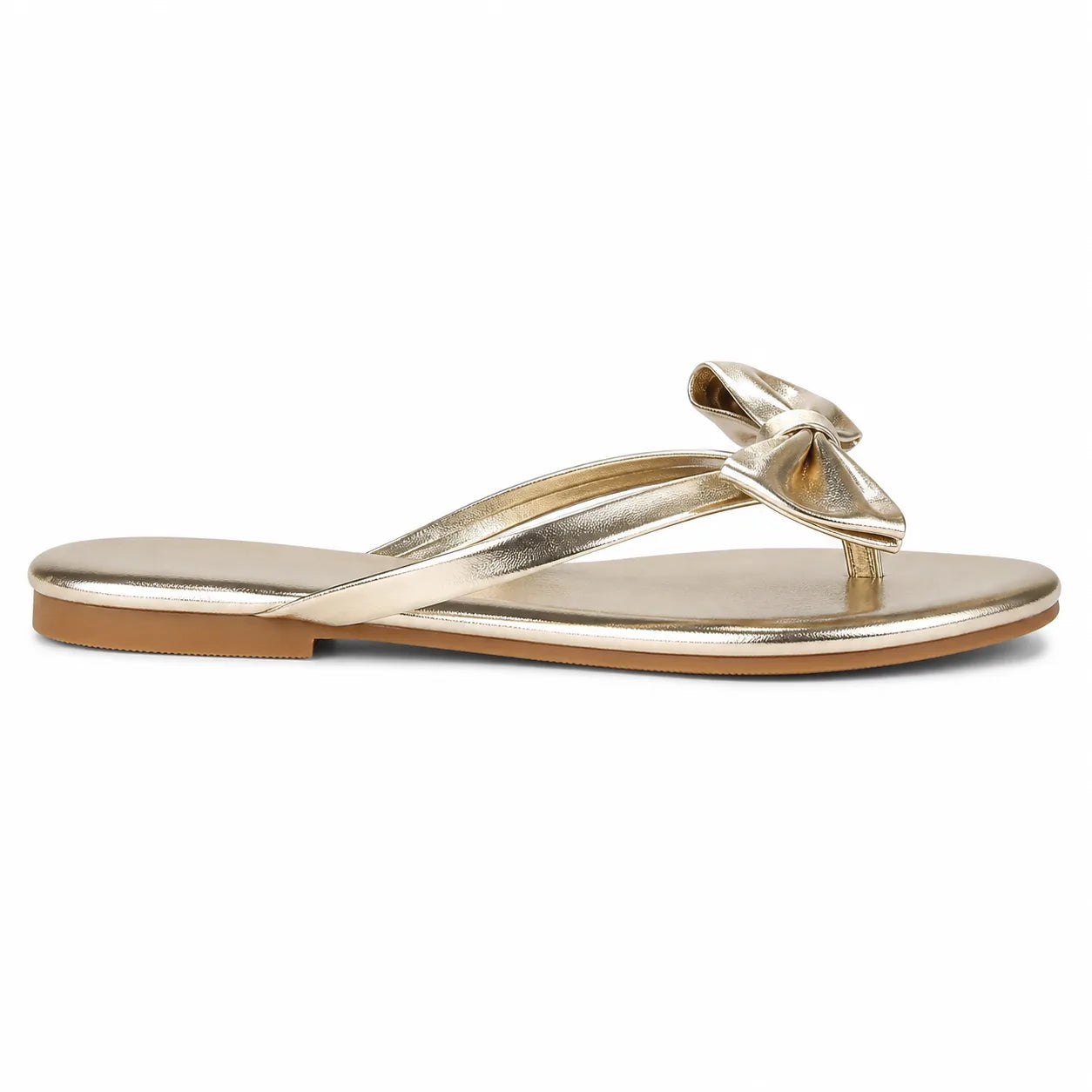 Warm Gold Luciana Bow Leather Slides side view