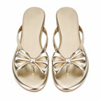 Warm Gold Luciana Bow Leather Slides top view