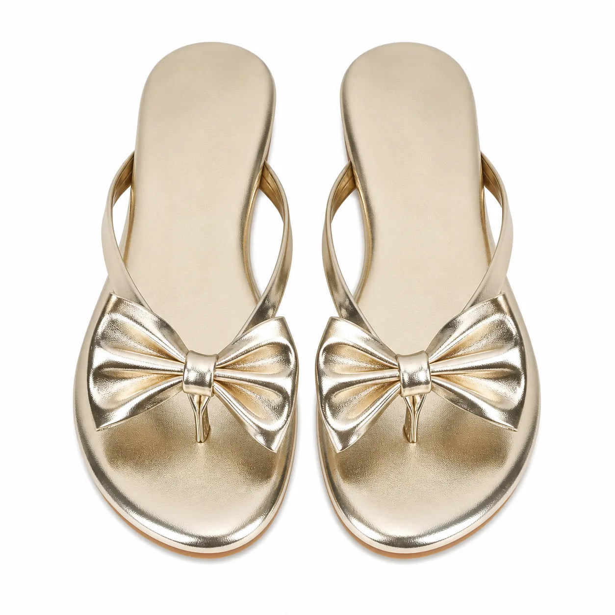 Warm Gold Luciana Bow Leather Slides top view