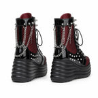 Deep Red Loretta Microfiber Platform Boots heel detail