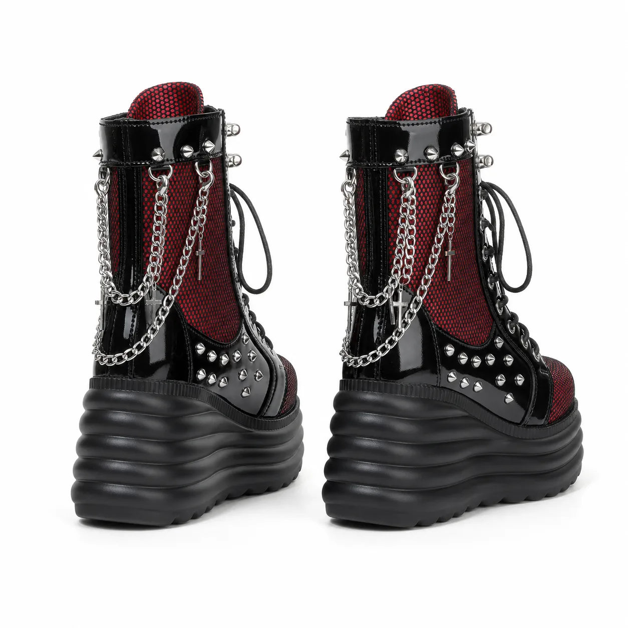 Deep Red Loretta Microfiber Platform Boots heel detail