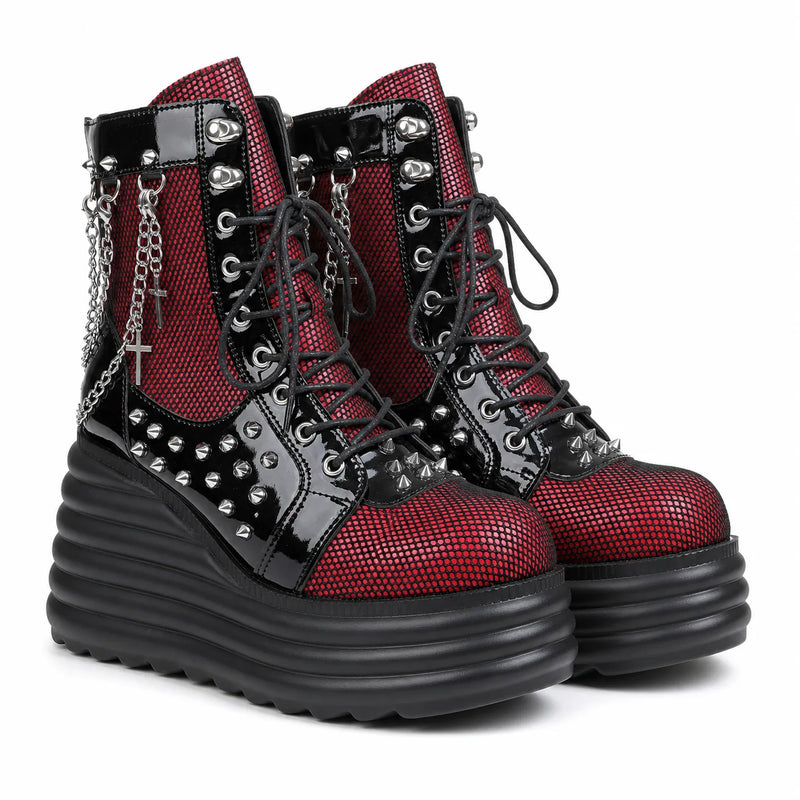 Deep Red Loretta Microfiber Platform Boots