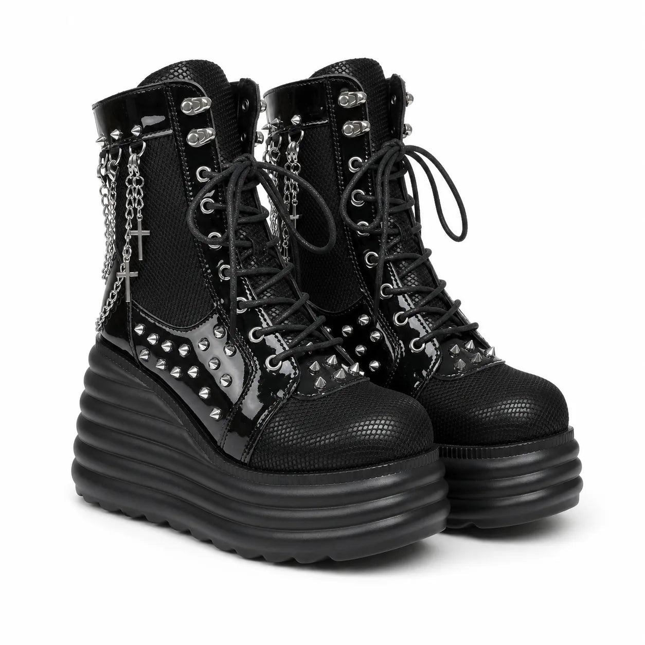 Deep Black Loretta Microfiber Platform Boots