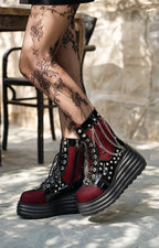 Deep Red Loretta Microfiber Platform Boots on-foot view
