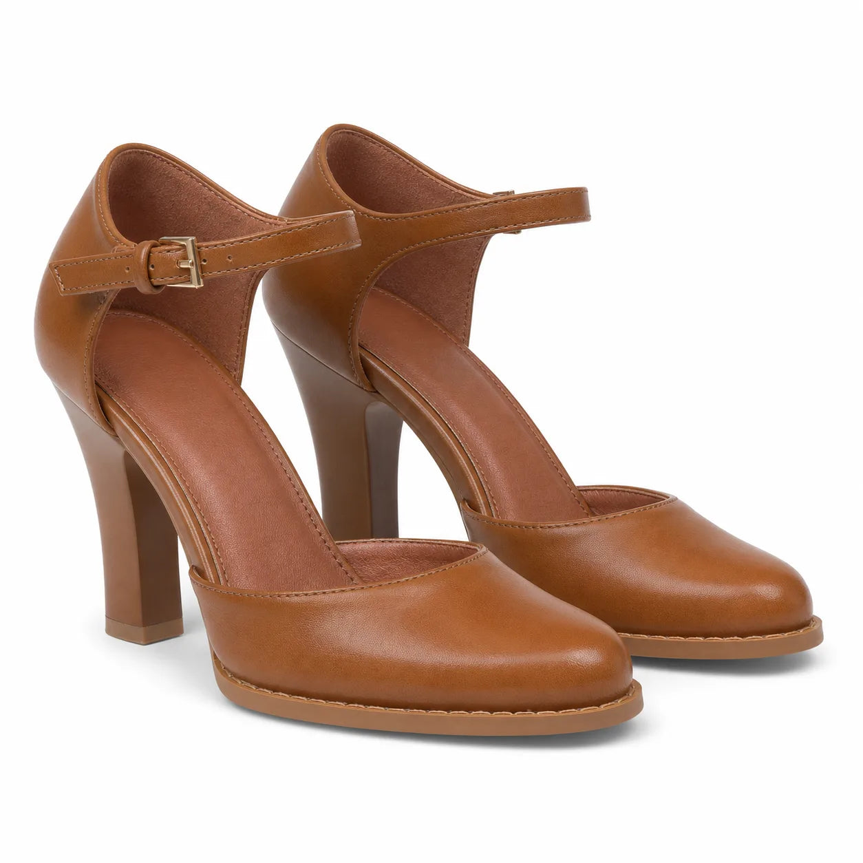 Soft Tan Lidia Leather Square-Heel Pumps