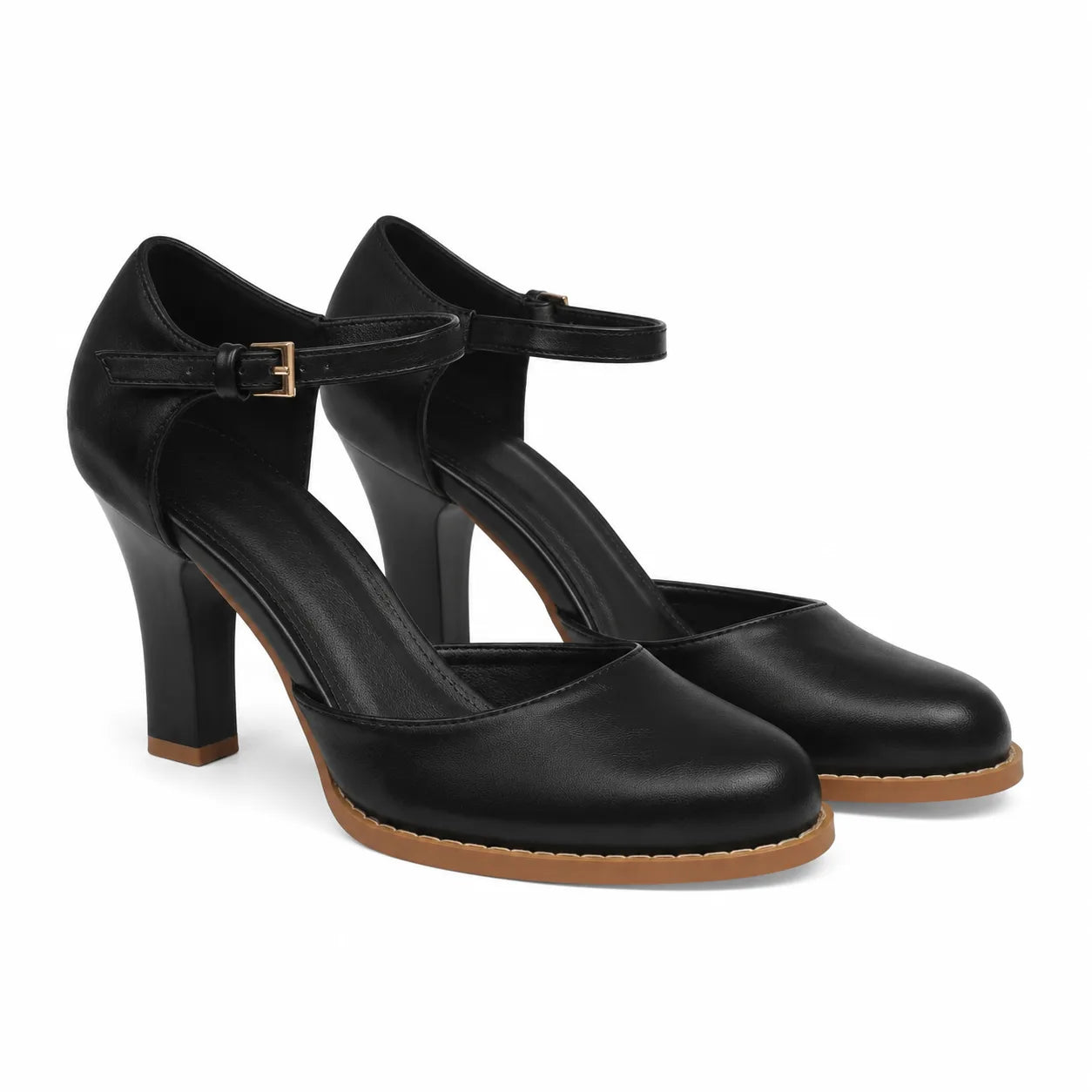 Deep Black Lidia Leather Square-Heel Pumps