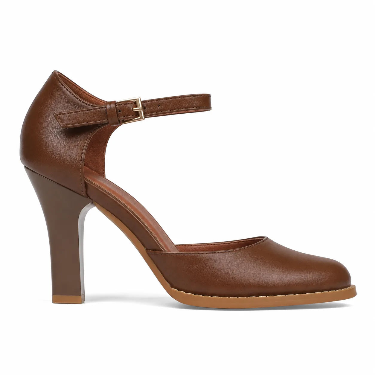 Rich Brown Lidia Leather Square-Heel Pumps side view