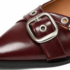 Deep Red Neva Buckle Microfiber Flats close-up detail
