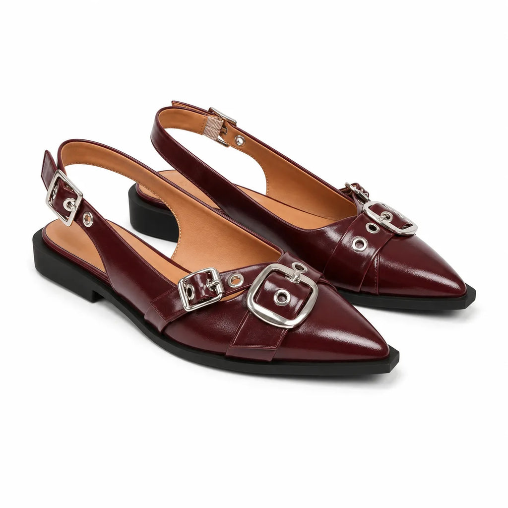 Deep Red Neva Buckle Microfiber Flats