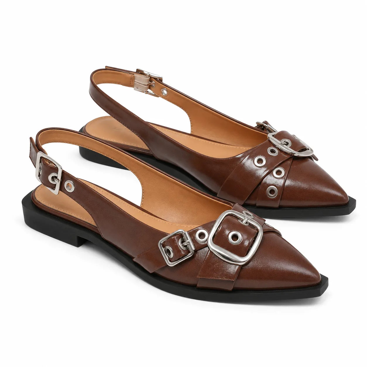 Rich Brown Neva Buckle Microfiber Flats