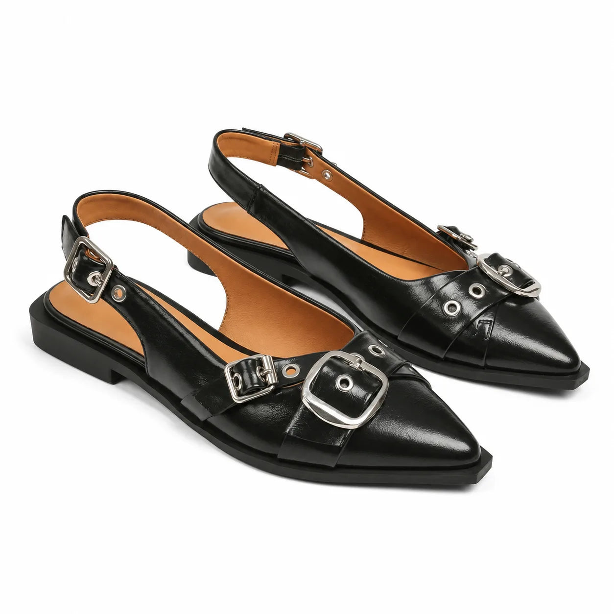 Deep Black Neva Buckle Microfiber Flats