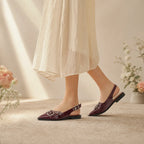 Deep Red Neva Buckle Microfiber Flats lifestyle scene