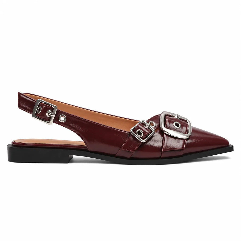 Deep Red Neva Buckle Microfiber Flats side view