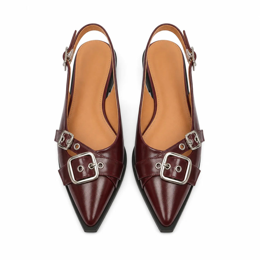 Deep Red Neva Buckle Microfiber Flats top view