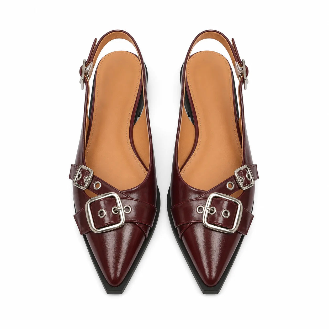 Deep Red Neva Buckle Microfiber Flats top view