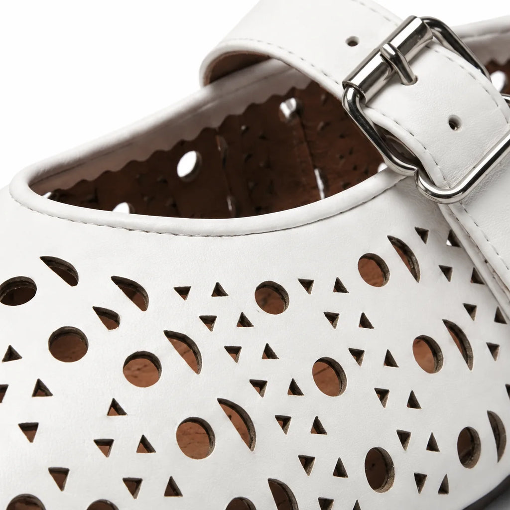 Cream Ivory Pia Buckle Microfiber Flats close-up detail