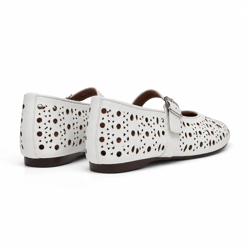 Cream Ivory Pia Buckle Microfiber Flats heel detail