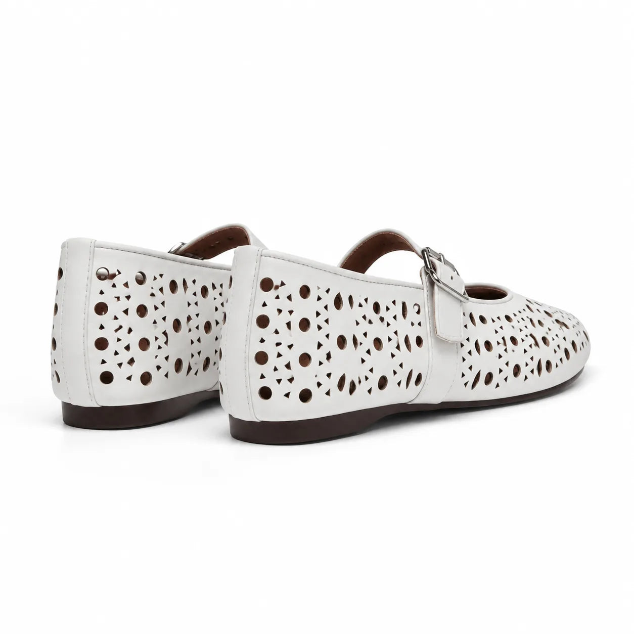 Cream Ivory Pia Buckle Microfiber Flats heel detail