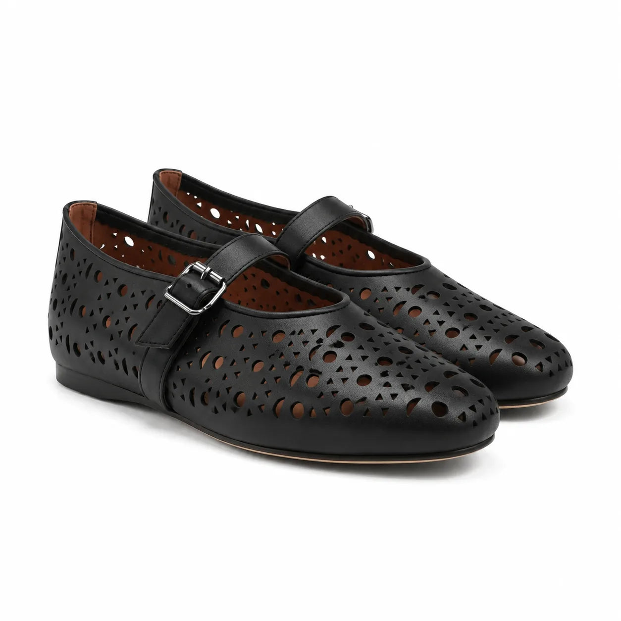 Deep Black Pia Buckle Microfiber Flats