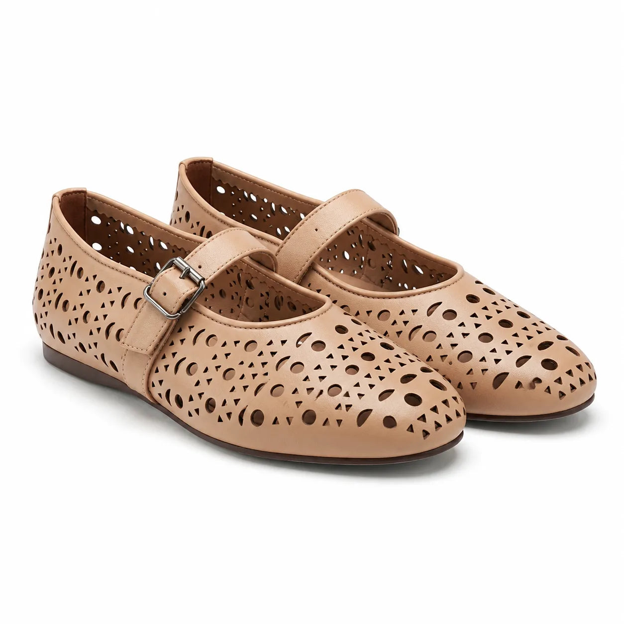 Soft Apricot Pia Buckle Microfiber Flats