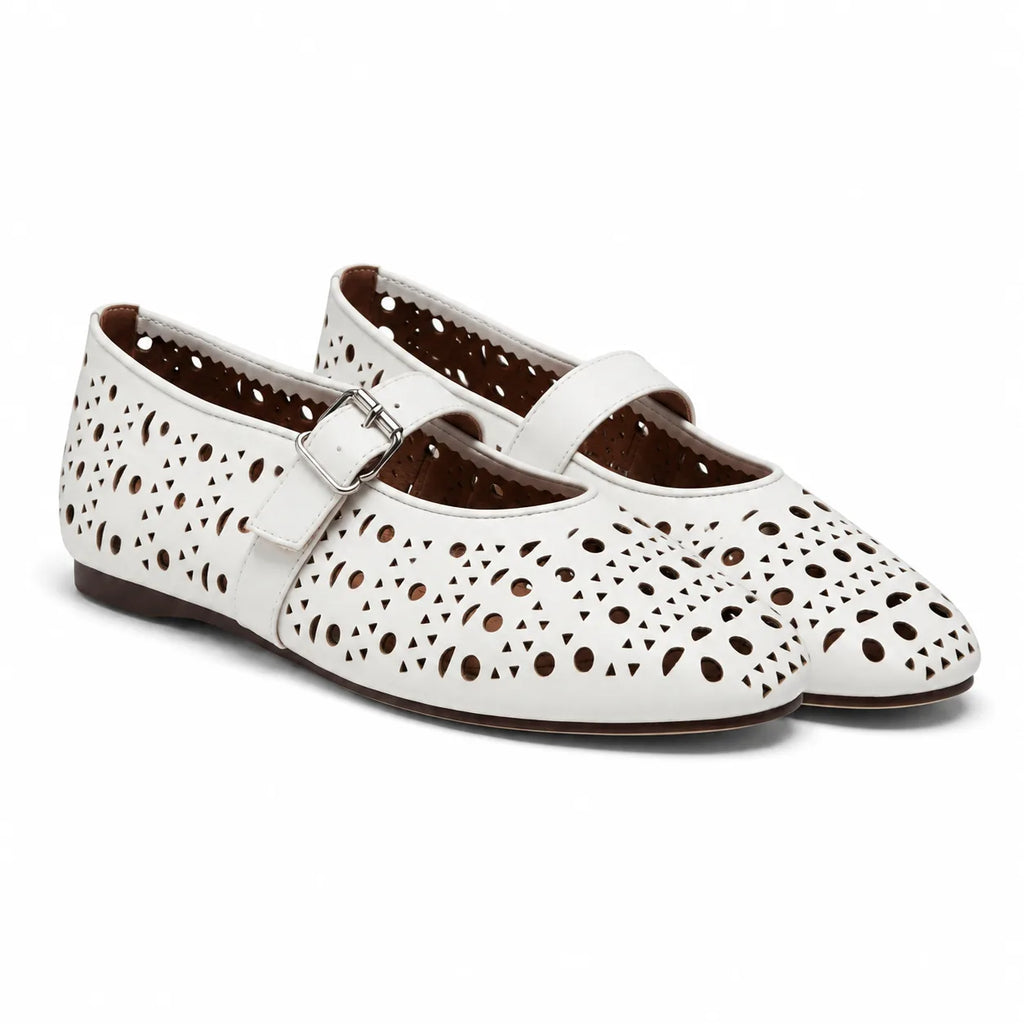 Cream Ivory Pia Buckle Microfiber Flats