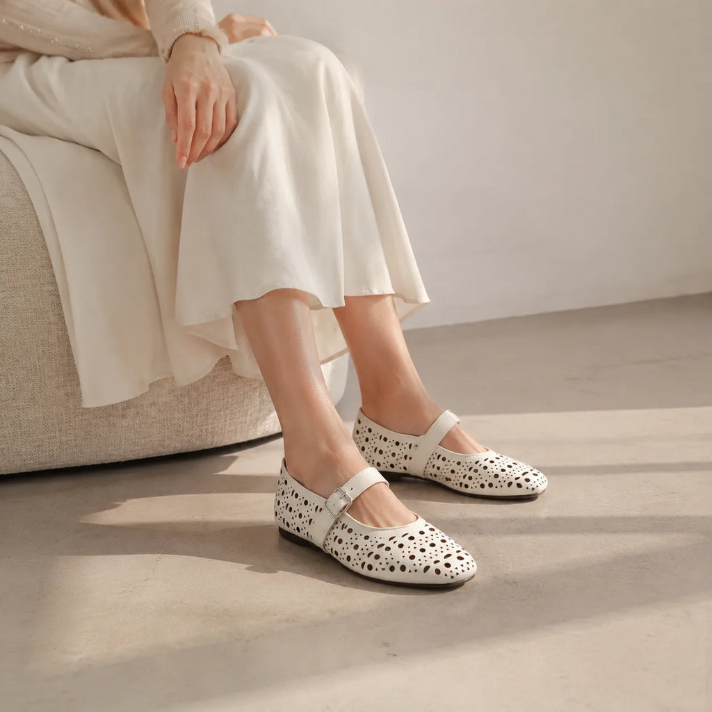 Cream Ivory Pia Buckle Microfiber Flats lifestyle scene