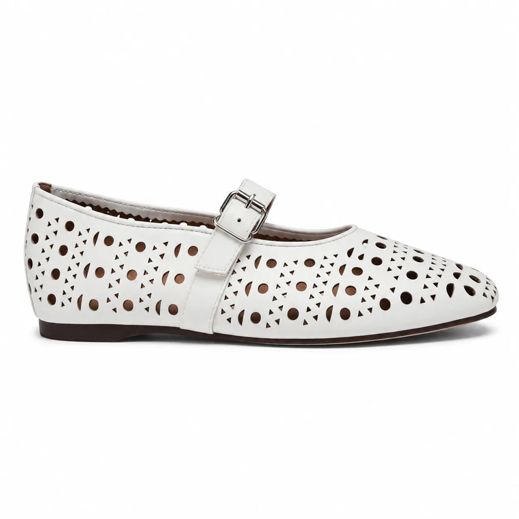 Cream Ivory Pia Buckle Microfiber Flats side view