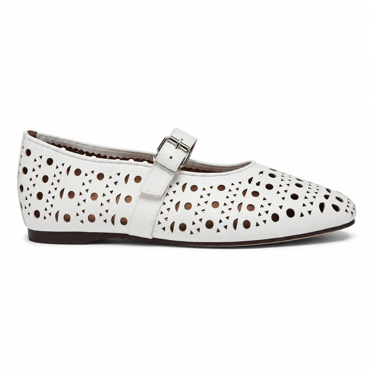 Cream Ivory Pia Buckle Microfiber Flats side view