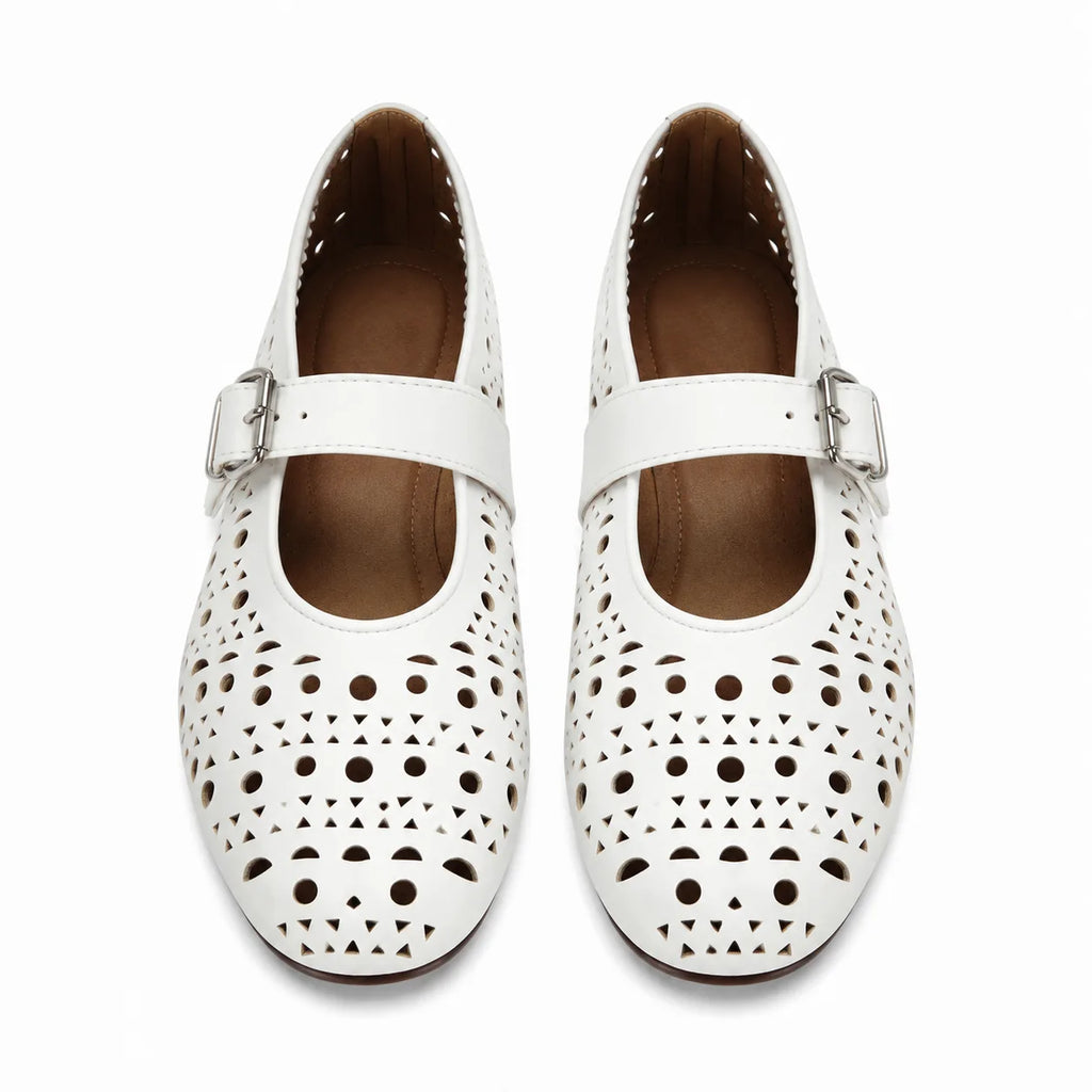 Cream Ivory Pia Buckle Microfiber Flats top view