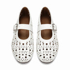 Cream Ivory Pia Buckle Microfiber Flats top view