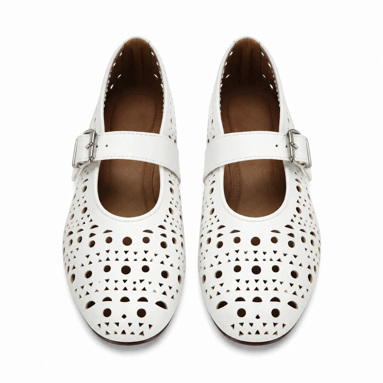 Cream Ivory Pia Buckle Microfiber Flats top view