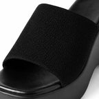 Deep Black Rina Microfiber Slip-On Sandals close-up detail