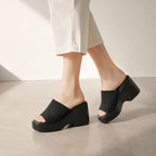 Deep Black Rina Microfiber Slip-On Sandals on-foot view
