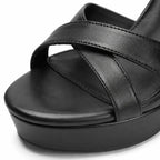 Deep Black Zora Wedge Sandals close-up detail