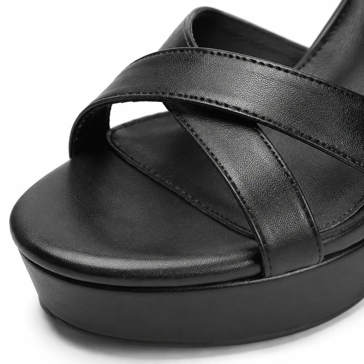 Deep Black Zora Wedge Sandals close-up detail