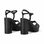 Deep Black Zora Wedge Sandals heel detail